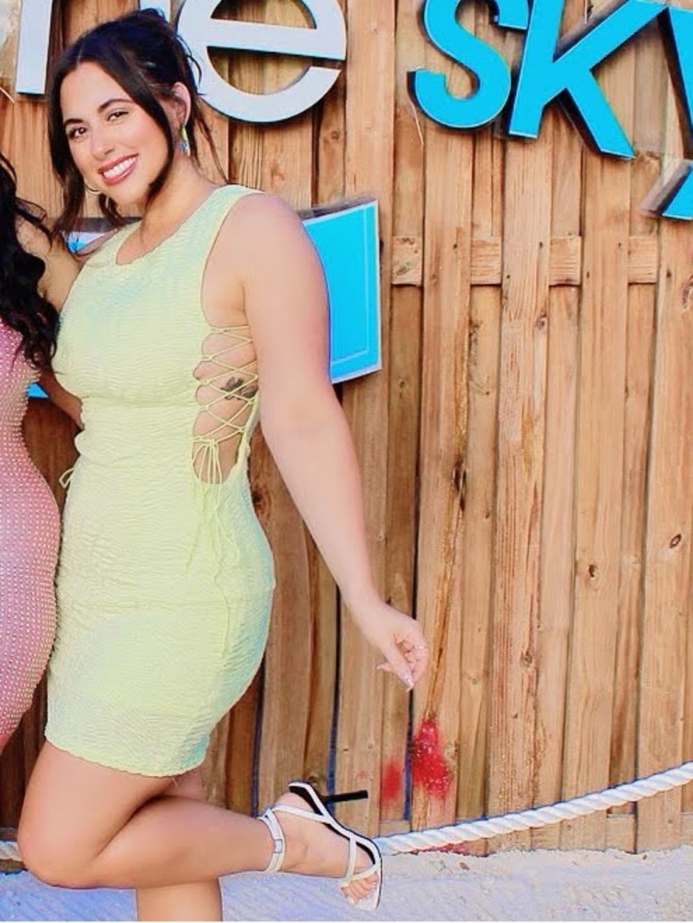 Textured Lace-Up Side Tank Dress